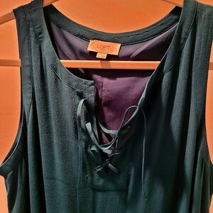 LOFT Green Sleeveless Tie Front Tank Top